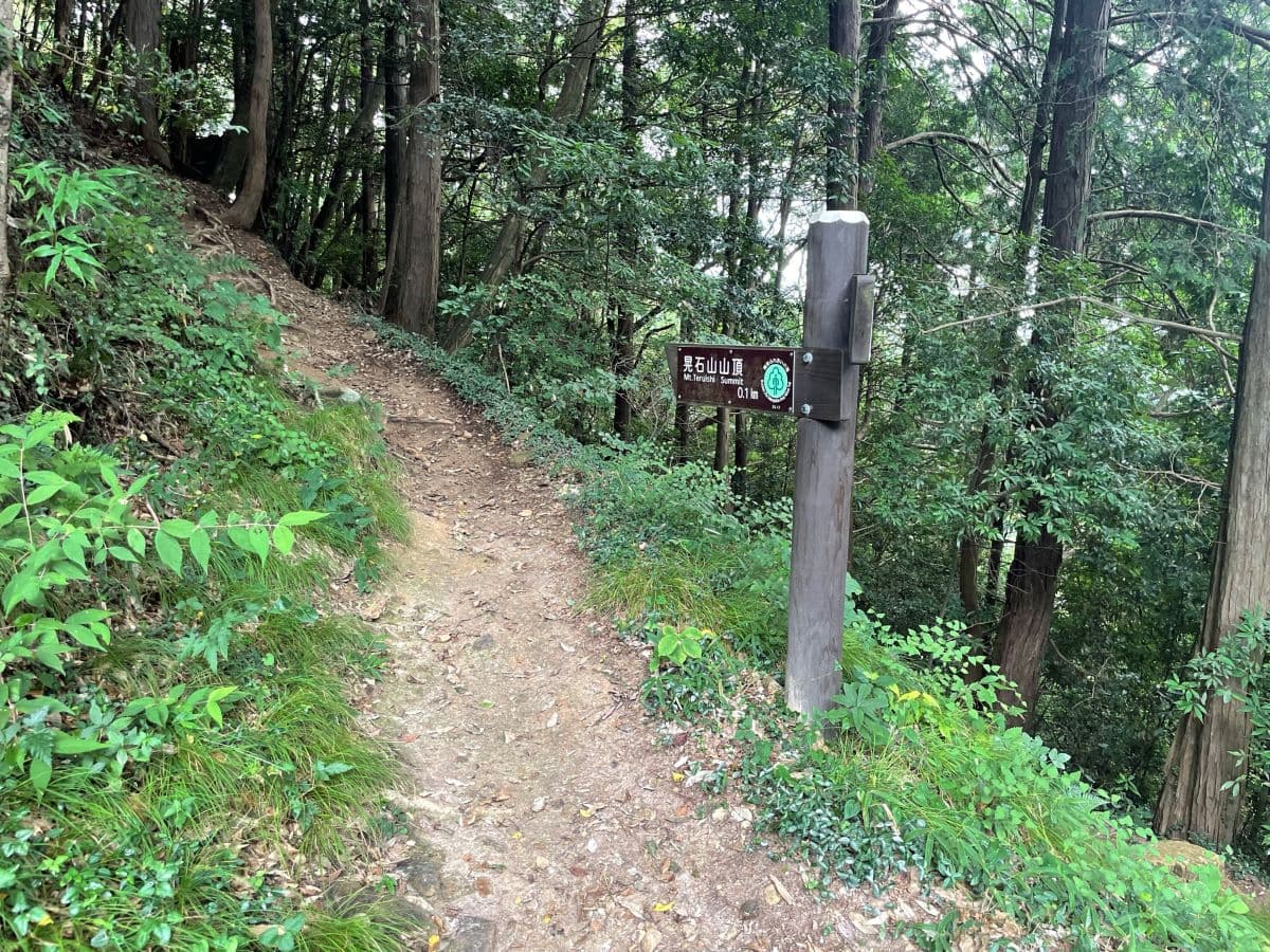 晃石山山頂への案内板